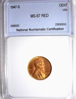 1947-S Cent NNC MS-67 RED $200 GUIDE