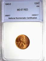 1945-D Cent NNC MS-67 RED $125 GUIDE