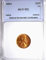 1938-D Cent NNC MS-67 RED $175 GUIDE