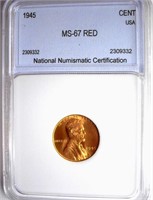 1945 Cent NNC MS-67 RED $210 GUIDE