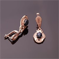 Rosegold Over Sterling Slv Star Sapphire Earrings