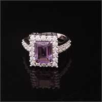 Size 5.5 Sterling Slv Amethyst & Zircon Halo Ring