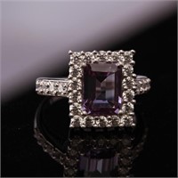 Sz 7.75 Sterling Slv Syn Alexandrite & Zircon