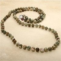38 Inch Sterling Silver Knotted Rhyolite Necklace