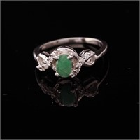 Size 6 Sterling Silver Emerald & Wht Zircon  Ring
