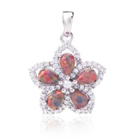 Sterling Silver Red Opal And Zircon Flower