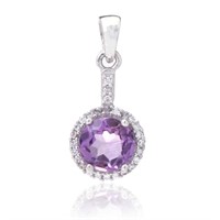 Sterling African Amethyst Halo Pendant