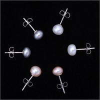 Sterling Silver Pearl Stud Earring Set of 3