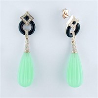 Black and Green Fluted Fashion Dangle Earrings