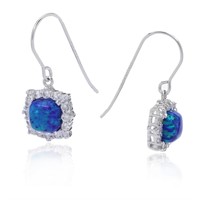 Sterling Silver Created Blue Opal Earrings