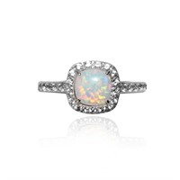 Sterling Silver Created Opal Halo Ring sz 7