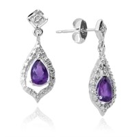 Sterling Silver Purple Cz Dangle Earrings