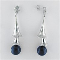 Silvertone Black Fashion Dangle Earrings
