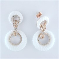 Carved White Circle Dangle Fashion Earrings
