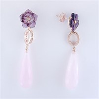 Faceted Pink Briolette Fashion Dangle Earrings