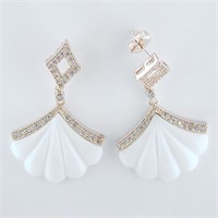White Fluted Fan Fashion Dangle Earrings