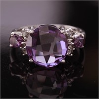 Size 5 Sterling Checkeroard Syn Alexandrite Ring