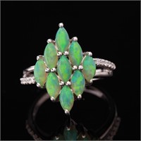 Size 6.5 Sterling Iridescent Green Opal Ring