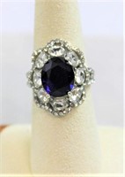 Deco style oval cut sapphire ring, lab made