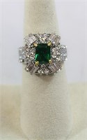 Deco style emerald ring, lab made
