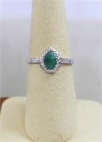 Sterling pear cut emerald ring