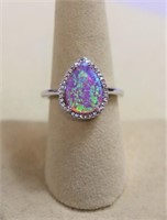 Pear cut pink opal ring, lab made