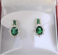 Pair of emerald earrings, lab made
