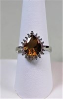 3.55ct pear cut toffee topaz ring, lab made