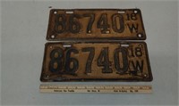 Pair 1918 WI license plates