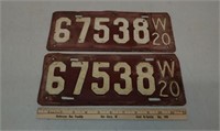 Pair 1920 WI license plates