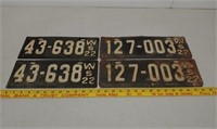 2 Pair 1922 WI license plates