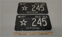 Pair 1963  WI Police license plates