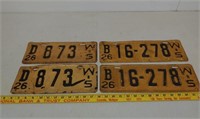 2 Pair 1926 WI license plates