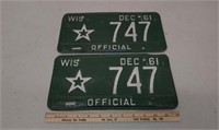 Pair 1961 WI Police license plates