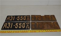 2 Pair 1924 & 25 WI license plates