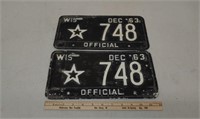 Pair 1963 WI Police license plates