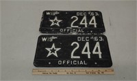 Pair 1963 Police WI license plates