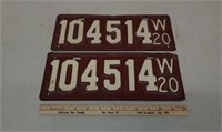 Pair 1920 WI license plates