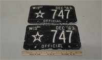 Pair 1963 WI Police license plates