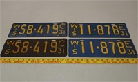 2 Pair 1931WI license plates