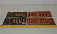 2 Pair 1922 & 23 WI license plates