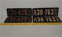 2 Pair 1924 WI license plates