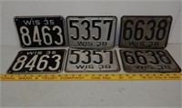 3 Pair 1930s Experimental WI license plates
