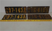 2 Pair 1925 WI license plates