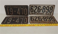 2 Pair 1933 & 38 WI license plates