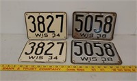 2 Pair 1930s Experimental WI license plates