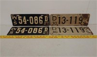 2 Pair 1927 & 30 WI license plates