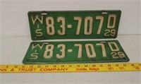 Pair 1929 WI license plates