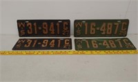 2 Pair 1927 & 29 WI license plates