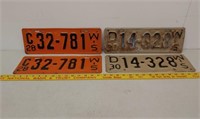 2 Pair 1928 & 30 WI license plates